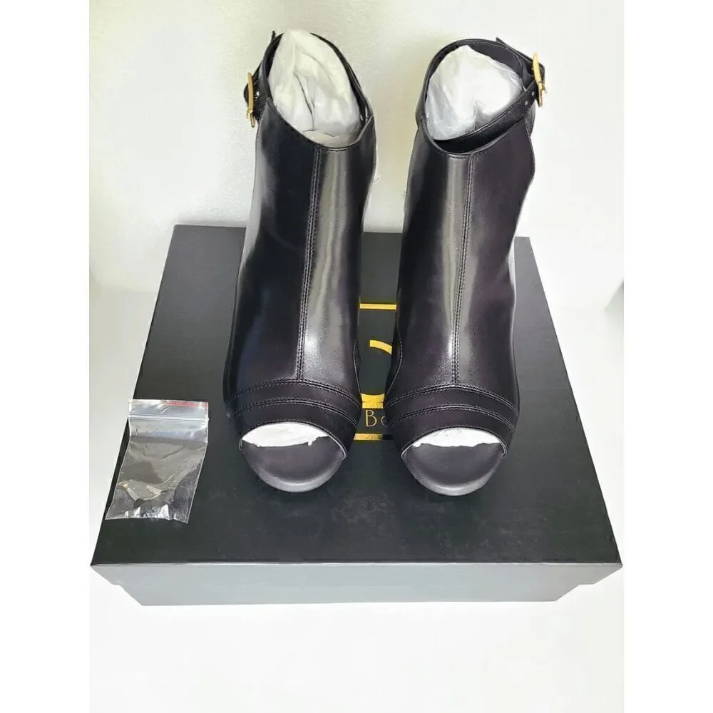 ILENE BERG Samara Black Leather Booties Comfortable High Heels SIZE 8 NEW IN BOX
